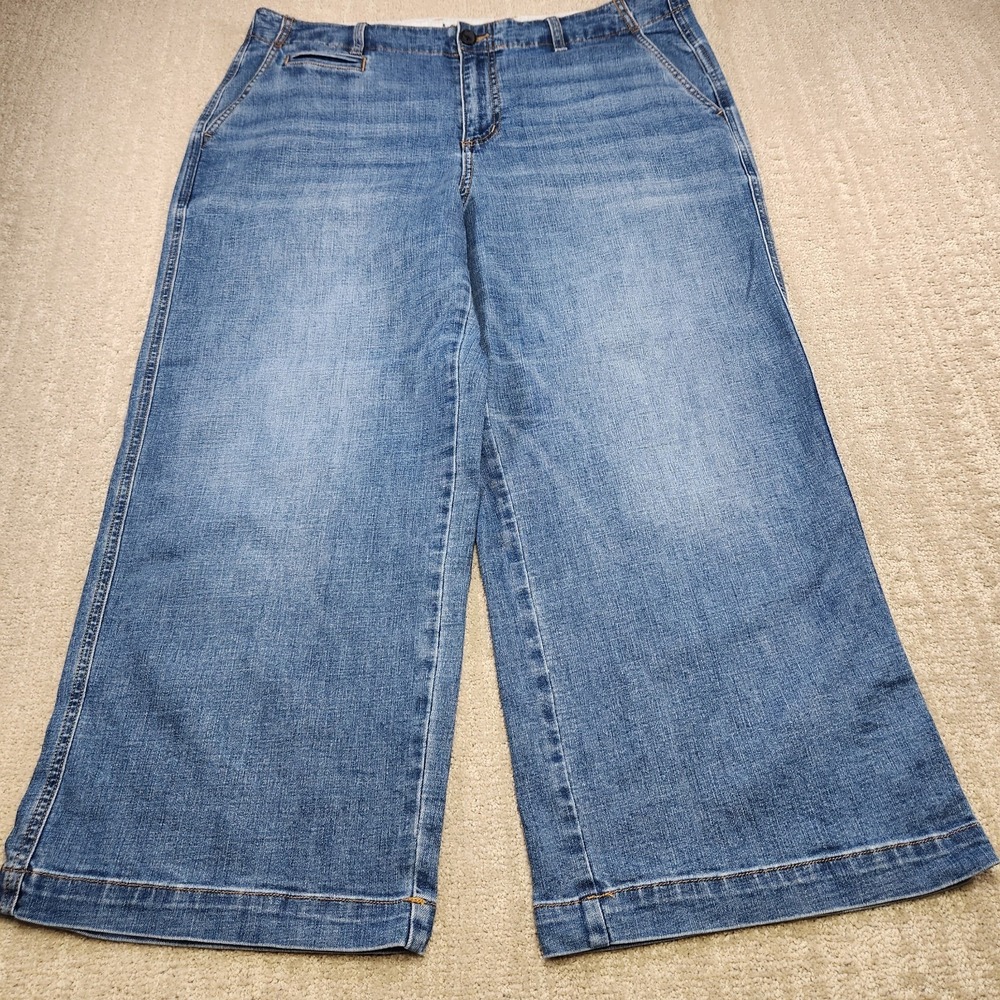 Wide Leg Ankle Jeans Women 16 Petite Stretch Hi Rise Denim Lands End‎ Relaxed